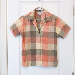 Oversized S Retro Farmcore Autumn Picnic Plaid Dressbarn Cotton Collar Blouse